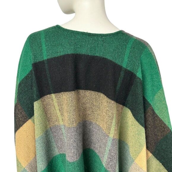 Zara Green Black Plaid Fringe Blanked Poncho Cape Womens Size M Medium - Picture 7 of 10